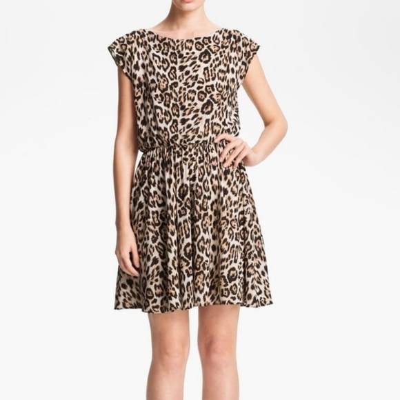 Alice + Olivia Shelie Leopard Open Back Dress Blk/Brn/Tan Cap Sleeve Lined Sz XS - Picture 3 of 16